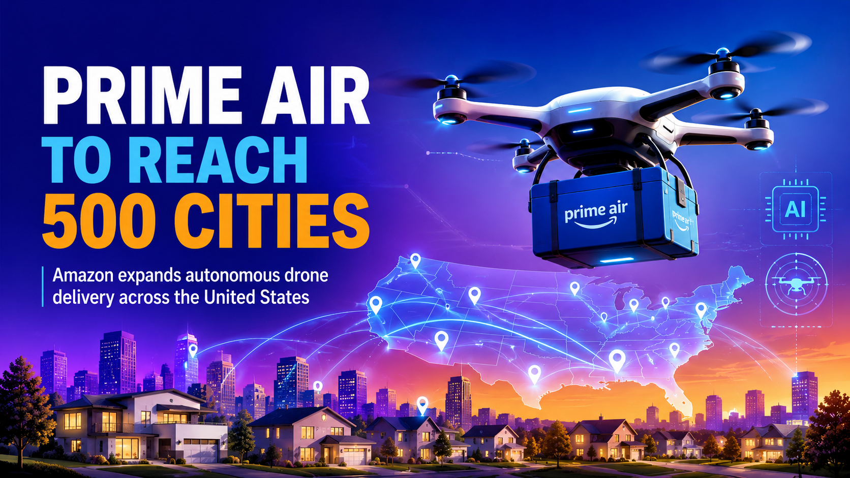 Amazon Prime Air autonomous drone delivery expanding to nearly 500 US cities
